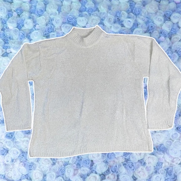 Vintage Chenille Sweater Large Stretchy Mock Neck Shiny Sweater Long Sleeved Top - Picture 1 of 7